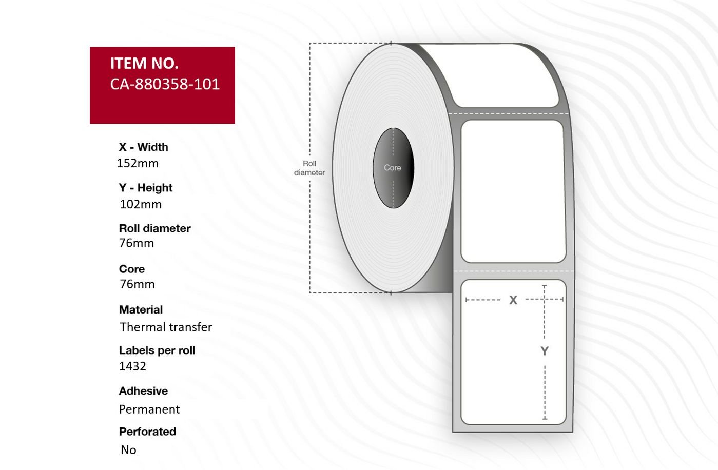 Img_34483780.jpg Label 152 x 102mm, Core 76mm, Thermal Transfer, Polyester, Permanent, No perforation, 1432 labels per roll, 4 rolls per box - Image 1