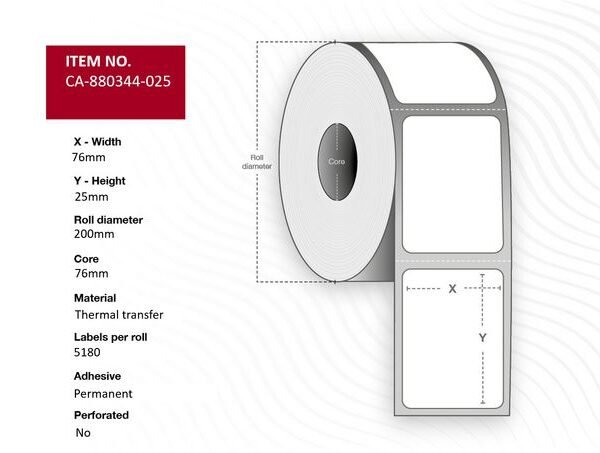 Capture CA-880344-025 printer label White