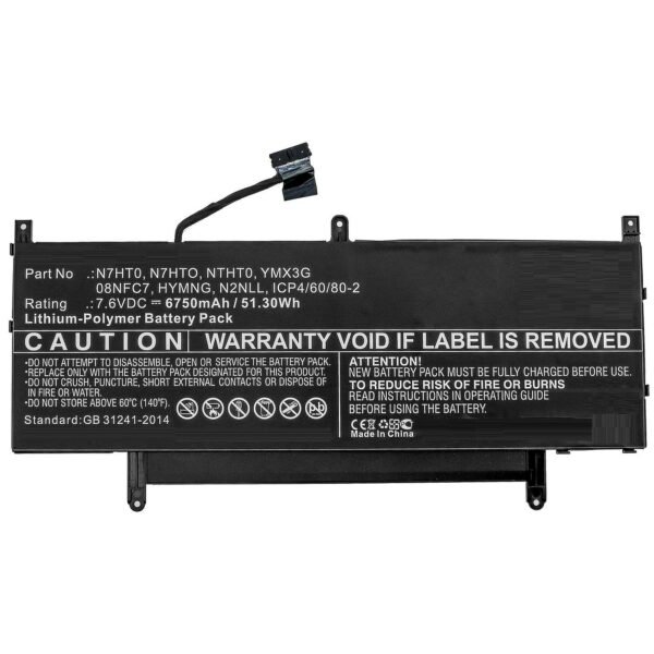 Laptop Battery for Dell  51.30Wh 7.6V 6750mAh 51.30Wh  Li-Polymer 7.6V 6750mAh for DELL Latitude 15 9510 06DF2, Latitude 15 9510