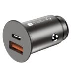 Mini Car Charger Usb-A And  Usb-C Quick Charge 3.0 38W In  Black Metal