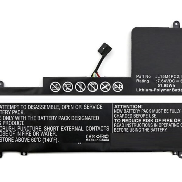 Laptop Battery for Lenovo  51.68Wh 7.6V 6800mAh 52Wh  Li-Pol 7.64V 6800mAh Black, Yoga 710 15", Yoga 710-15ISK, Yoga 710-15ISK
