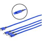 USB-A splitter cable with  USB-C, USB Micro-B and  Lightning plugs, 1,2 meter Blue