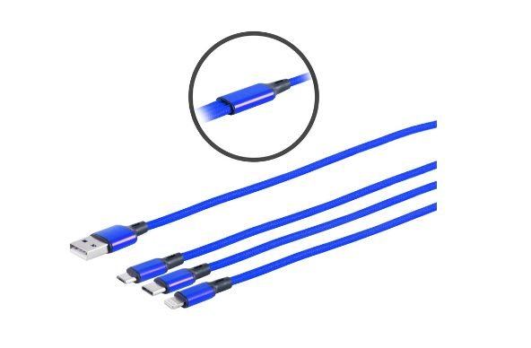 Img_34627584.jpg USB-A splitter cable with USB-C, USB Micro-B and Lightning plugs, 1,2 meter Blue - Image 1