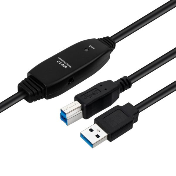 Active USB 3.2 Gen 1 A-B 10m  M-M, Black Active USB 3.2 Gen  1 Cable, 10m