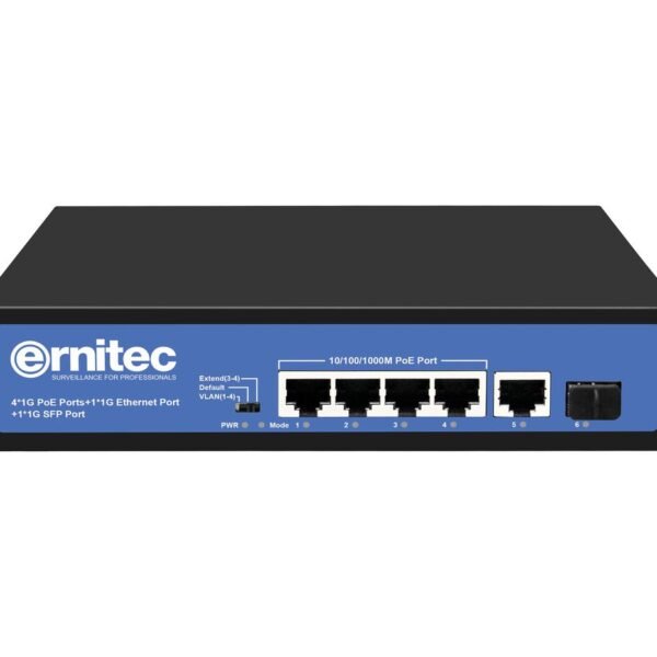 6-Port Gigabit PoE Switch  Unmanaged,  4 x 1000Mbps PoE  Ports, 1 x 1000Mbps RJ45 Uplink Port, 1 x 1000Mbps SFP Uplink port
