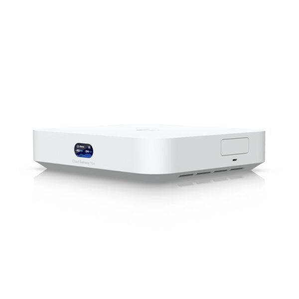 Compact 2.5G Cloud Gateway  with 30+ UniFi device / 300+  client support, 1.5 Gbps IPS routing, and selectable NVR storage. 512 GB