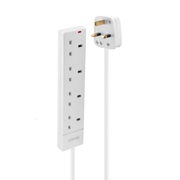 2m 4-Way UK Mains Power  Extension, White