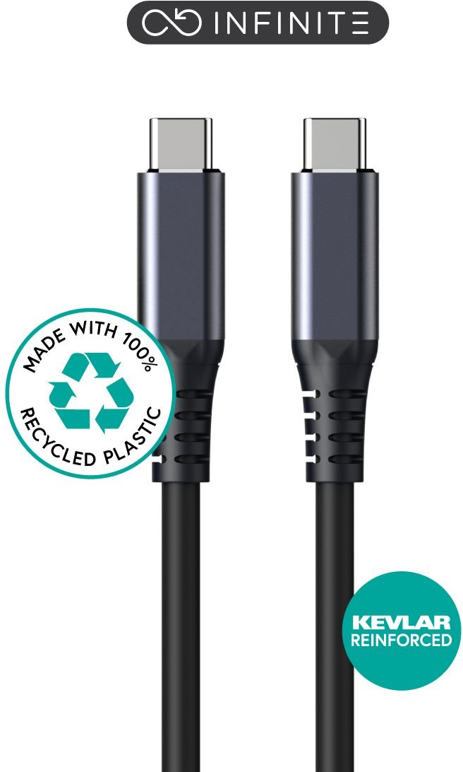 Img_34735714.jpg INFINITE (GRS) USB-C Cable 2m, USB4 Gen2x2,100W, 20Gbps, 8K/60Hz Black. Recycled Plastic. Super Soft - Image 1