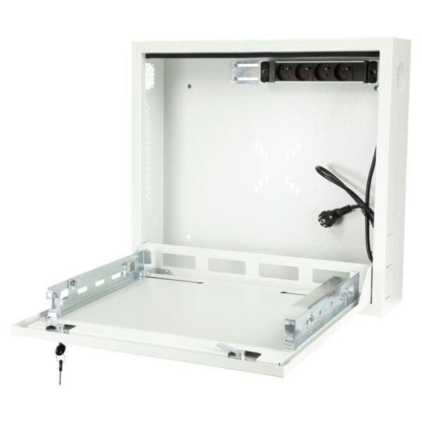 19" 1U Rack Wall Mount 580 x  546 x 150mm Surveillance Box  - White - With Power Strip Type E