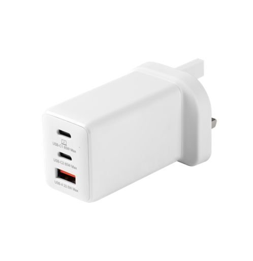 Img_34763571.jpg INFINITE USB-C Charger UK PD 67W GaN. 2 x USB-C - 1 x USB-A. White Recycled Plastic - Image 1