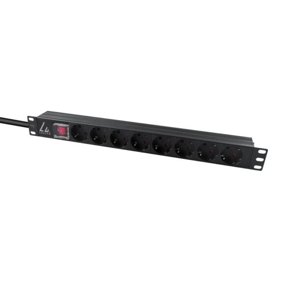 19" rack mount power strip,  1U, 16A with 8 x Schuko  socket, C14 plug