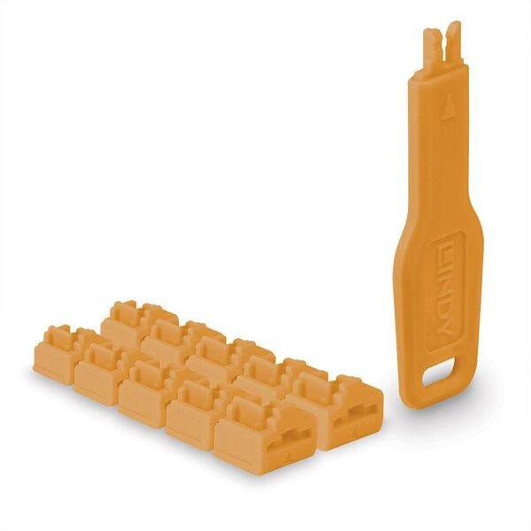 RJ45 Port Locks Orange, 10x +  1 Key