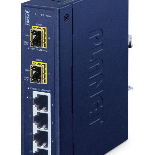 Industrial 4-Port  10/100BASE-TX + 2-Port  1000BASE-X SFP Ring Ethernet Switch (-40 to 75 degree C, dual 9~48V DC/24V AC,