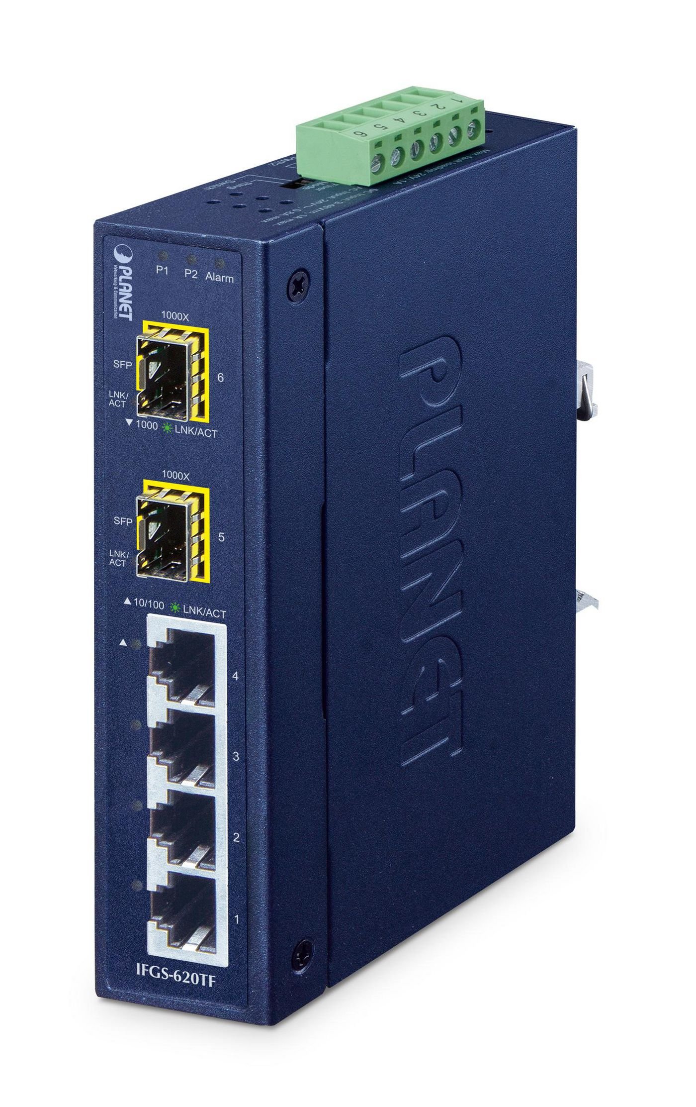 Img_34864902.jpg Industrial 4-Port 10/100BASE-TX + 2-Port 1000BASE-X SFP Ring Ethernet Switch (-40 to 75 degree C, dual 9~48V DC/24V AC, - Image 1