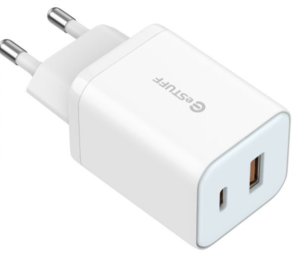 Home Charger 65W GaN - USB-C  + USB-A, EU Plug - White