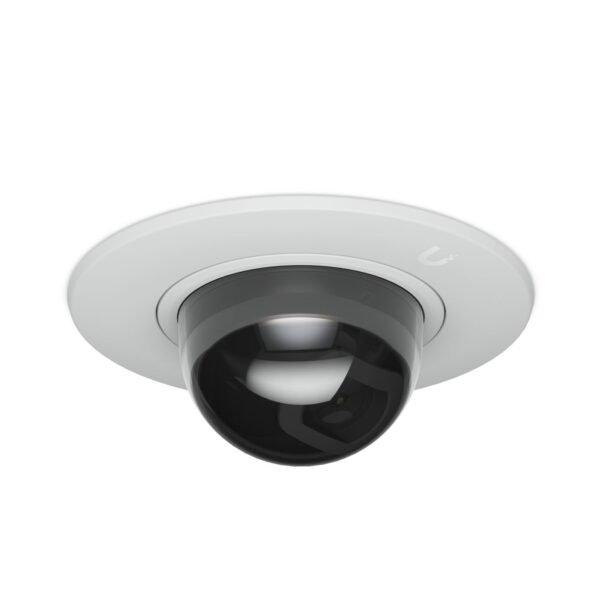 Dome camera mounting  accessory for recessed  installation into a wall or ceiling with a smoked bubble for enhanced