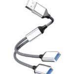 USB-A to 2x USB-A Female,  Silver transfer rate 480Mbps,  5V 2A, silver color