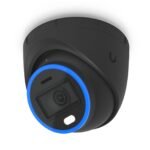 All-weather, vandal-proof 4K  PoE+ turret camera with  enhanced AI capabilities and IR and visible LEDs for night vision.