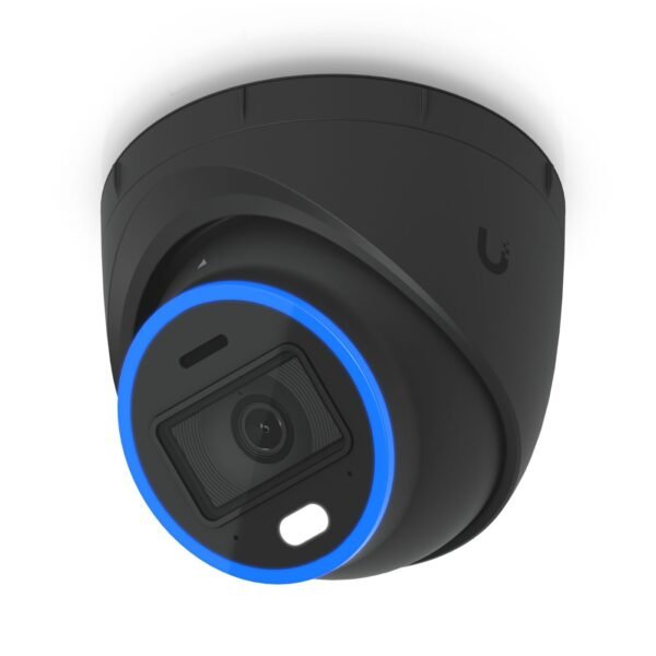 All-weather, vandal-proof 4K  PoE+ turret camera with  enhanced AI capabilities and IR and visible LEDs for night vision.