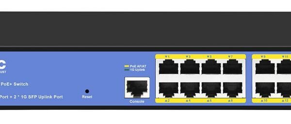 Managed Layer 2+ Switch, 16  Gigabit ports, 2 Gigabit SFP  ports, 2 x Gigabit RJ45 ports