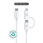 INFINITE (GRS) Super Soft  100% Recycled TPE 2-IN-1  CABLE USB-C to USB-C/Lightning Cable MFI 1m