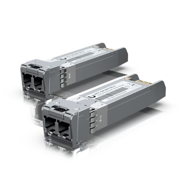 SFP+ transceiver that  supports 10G connections up  to 300 m using multi-mode fiber with a duplex LC UPC connector.