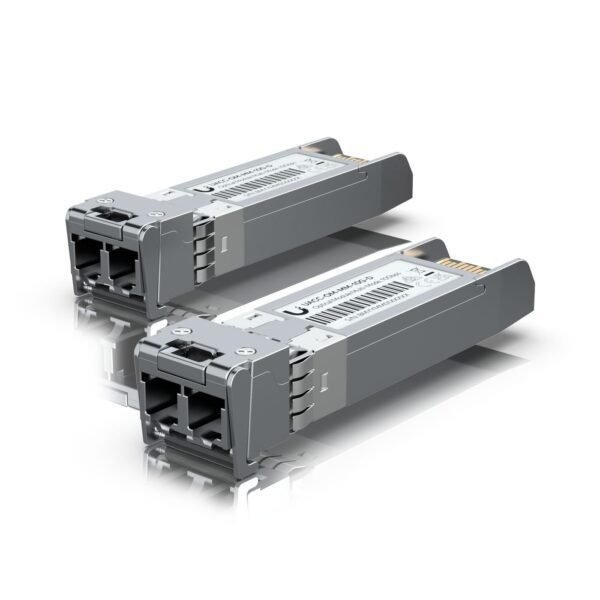 SFP+ transceiver that  supports 10G connections up  to 300 m using multi-mode fiber with a duplex LC UPC connector.