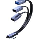 USB-C Angled splitter cable  to USB2.0 + USB2.0 + USB3.0  Black