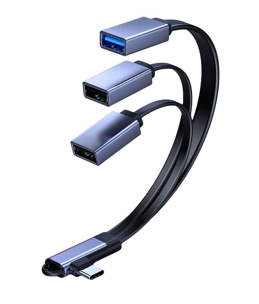 Img_35742406.jpg USB-C Angled splitter cable to USB2.0 + USB2.0 + USB3.0 Black - Image 1