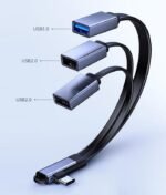 USB-C Angled splitter cable  to USB2.0 + USB2.0 + USB3.0  Black - Image 4