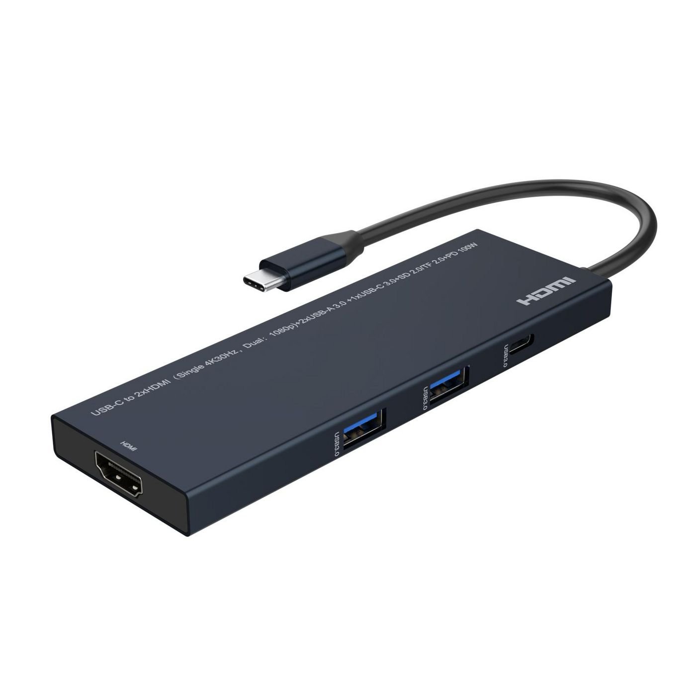 Img_35789316.jpg Premium USB-C to HDMI mini dock, 2x HDMI (single 4K@30Hz dual 1080p) 2x USB A, 2x USB-C, PD up to 100W. Supports MST for Windows only. - Image 1