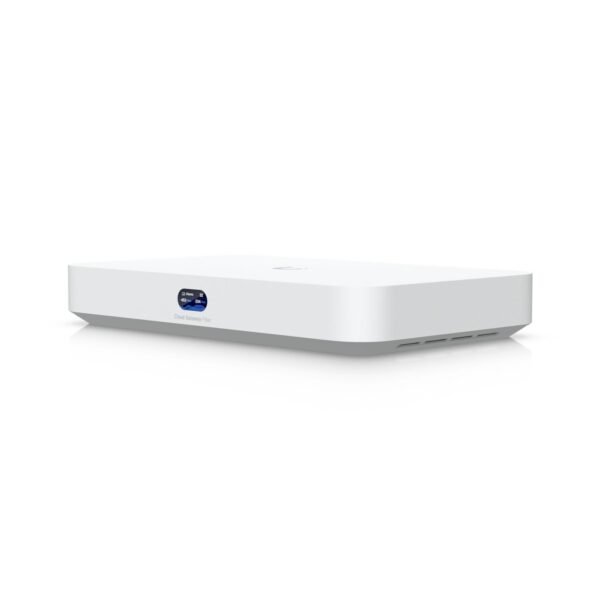 Desktop 10G Cloud Gateway  with integrated PoE switch,  selectable NVR storage, and full UniFi application support.