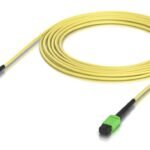 Indoor OS2 single-mode fiber  patch cable with MPO-12 Type  B APC connectors designed for 100G applications. 5M