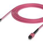 Indoor OM4 multi-mode fiber  patch cable with MPO-12 Type  B UPC connectors designed for 100G applications. 5M