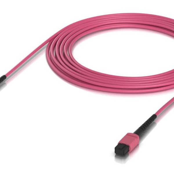 Indoor OM4 multi-mode fiber  patch cable with MPO-12 Type  B UPC connectors designed for 100G applications. 5M