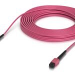 Indoor OM4 multi-mode fiber  patch cable with MPO-12 Type  B UPC connectors designed for 100G applications. 15M