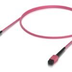 Indoor OM4 multi-mode fiber  patch cable with MPO-12 Type  B UPC connectors designed for 100G applications. 1M