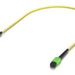 Indoor OS2 single-mode fiber  patch cable with MPO-12 Type  B APC connectors designed for 100G applications. 0.5M