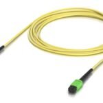 Indoor OS2 single-mode fiber  patch cable with MPO-12 Type  B APC connectors designed for 100G applications. 3M