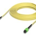 Indoor OS2 single-mode fiber  patch cable with MPO-12 Type  B APC connectors designed for 100G applications. 10M