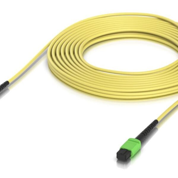 Indoor OS2 single-mode fiber  patch cable with MPO-12 Type  B APC connectors designed for 100G applications. 10M