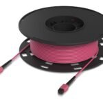 Indoor OM4 multi-mode fiber  patch cable with MPO-12 Type  B UPC connectors designed for 100G applications. 60 M