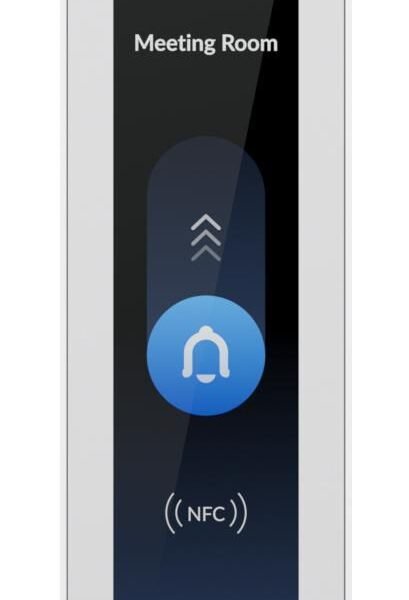 Third-generation,  indoor/outdoor NFC reader and  intercom with Apple Touch Pass support. White