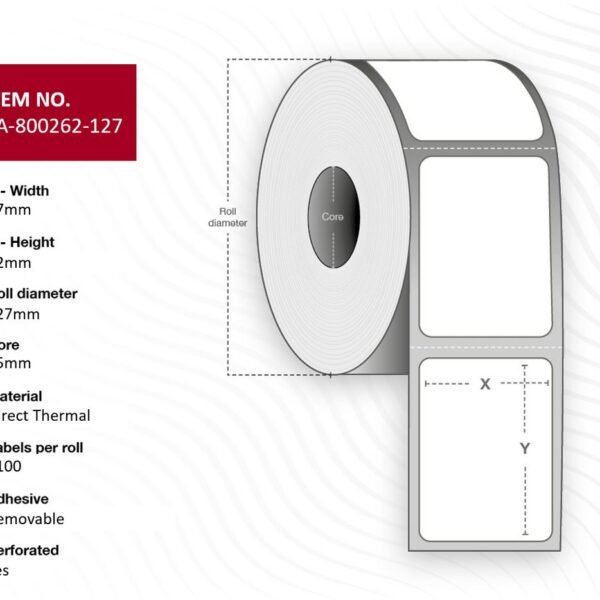 Label 57 x 32mm, Core 25mm,  Direct Thermal, Coated,  Removable, Perforated, 2100 labels per roll, 12 rolls per box