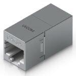 Compact, inline RJ45 coupler  with shielding for ethernet  cable extension.