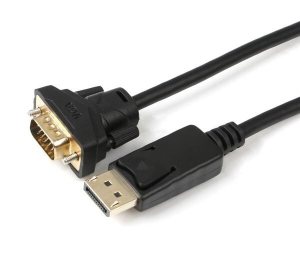 Displayport to VGA Cable 0.5m Displayport version 1.2, Black Supports (1920 x 1080P), Gold-plated conectors