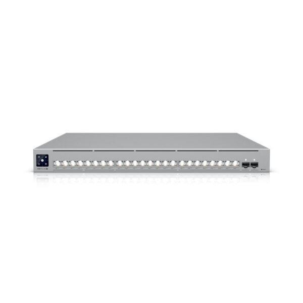 Professional-grade, 24-port  Layer 3 Etherlighting PoE  switch with (16) 10 GbE, (8) 2.5 GbE, and (2) 25G SFP28 ports.