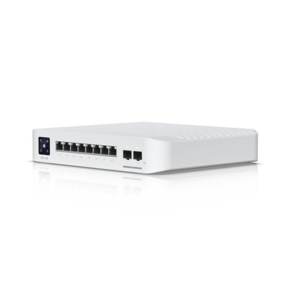 Compact  desktopwall-mountable,  professional-grade 8-port, Layer 3 Etherlighting PoE switch with (8) 10 GbE and