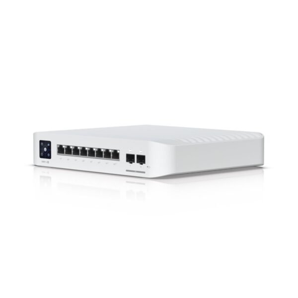 Compact  desktopwall-mountable,  professional-grade 8-port, Layer 3 Etherlighting PoE switch with (8) 10 GbE and