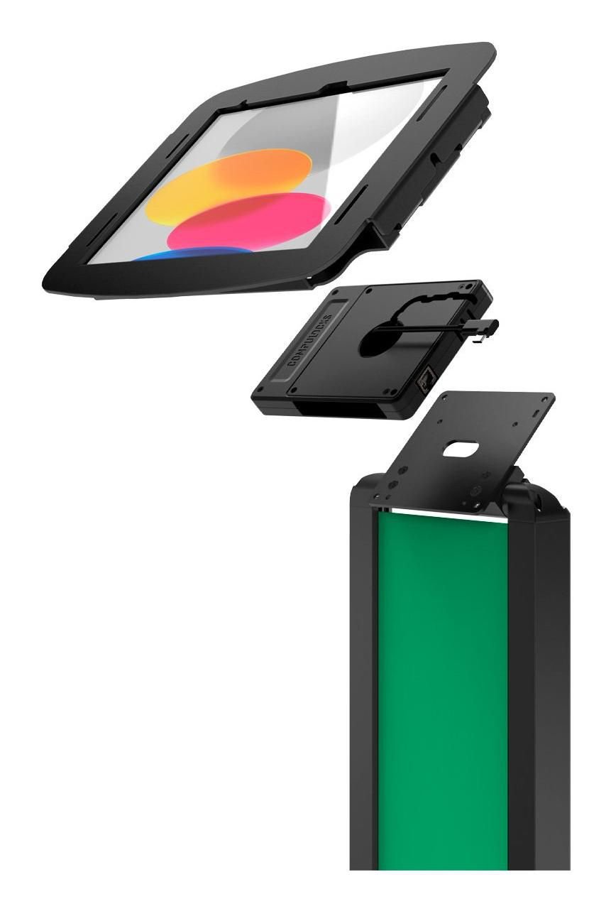 Img_36249867.jpg iPad 10th-11th (A16) Gen Space Enclosure Brandable Floor Stand Plus Hub Black - Image 1